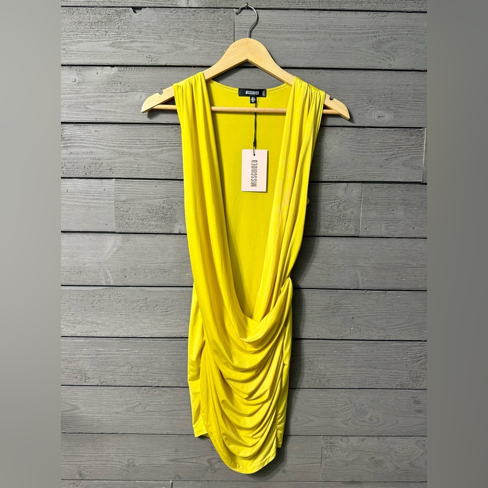 NWT Missguided Lime Slinky Drape Front Mini Dress Sz US/2 Sexy Cocktail Party - Picture 3 of 12